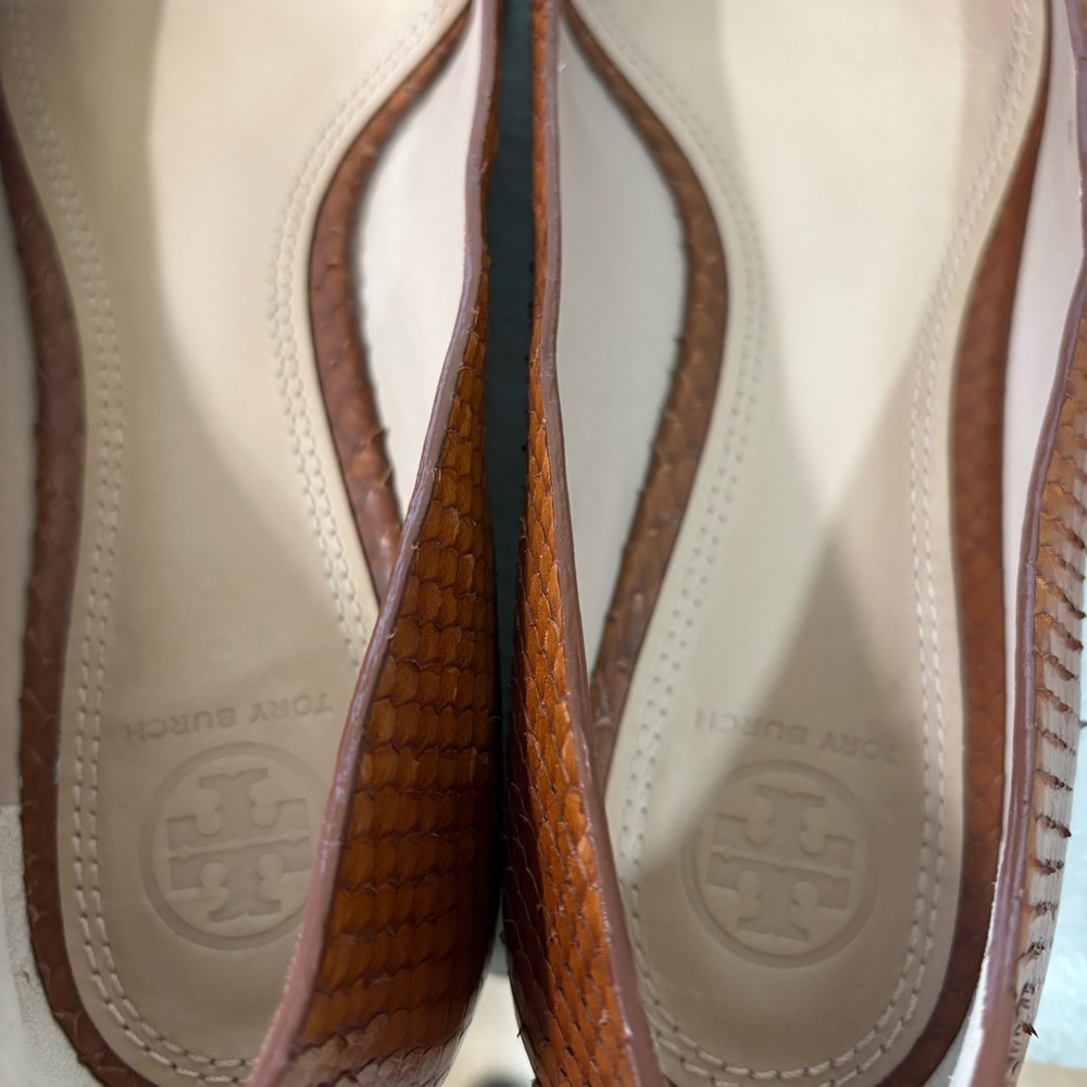 Tory Burch Lowell 2 Snakeskin-Embossed Leather Flats Brown - Size 9M, GUC - Picture 5 of 10